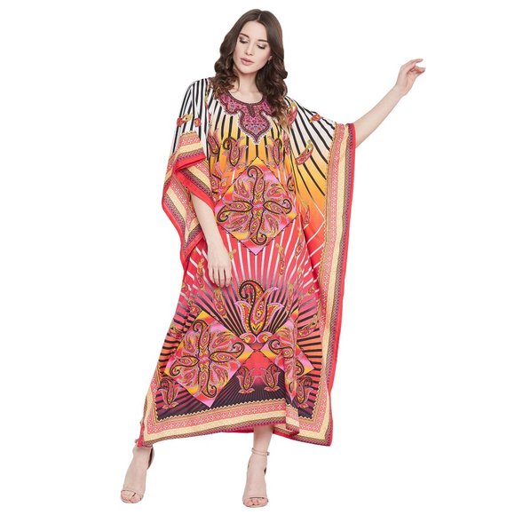 Women Plus Size Paisley Printed Multicolor Kaftan Maxi Dress by Gypsie Blu - Picture 4 of 9